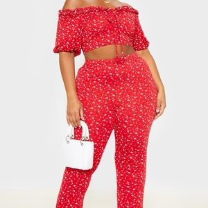 Red Ditsy Floral Ruched crop top